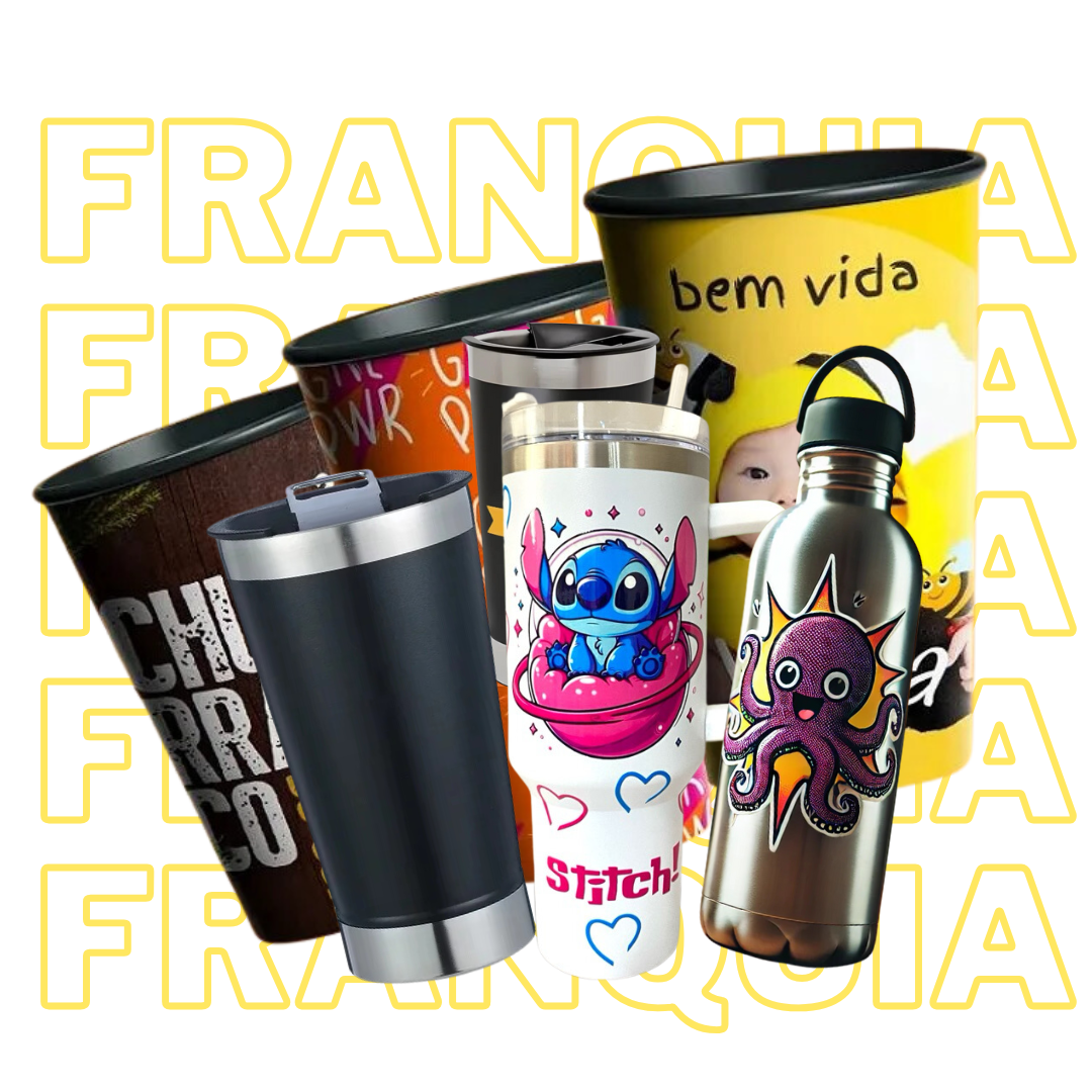 Produtos personalizados G3 PRINTI - copos, garrafas térmicas e canecas com designs únicos